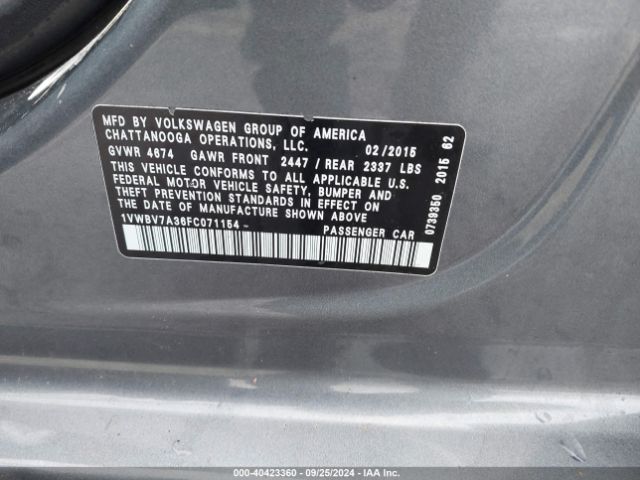 1VWBV7A36FC071154 Volkswagen Passat 2.0l Tdi Se