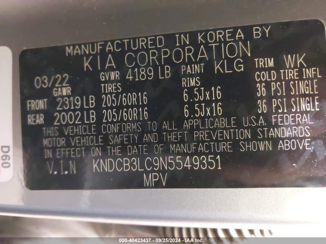 KIA Niro Lxs 2022 KNDCB3LC9N5549351 Image 9