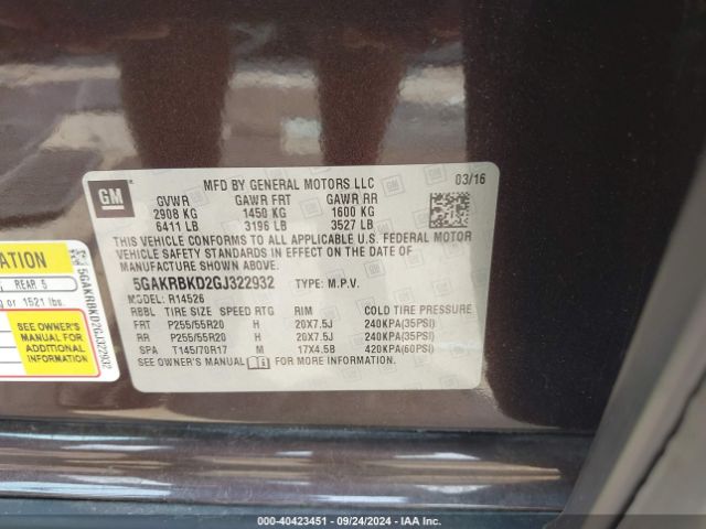 5GAKRBKD2GJ322932 Buick Enclave Leather