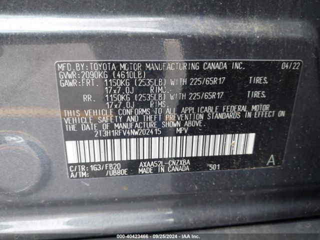 2T3H1RFV4NW202415 Toyota RAV4 LE