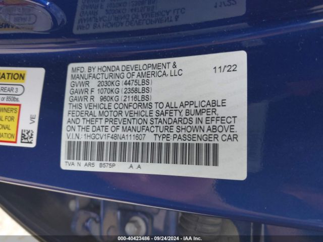 1HGCV1F48NA111607 Honda Accord Sport Special Edition