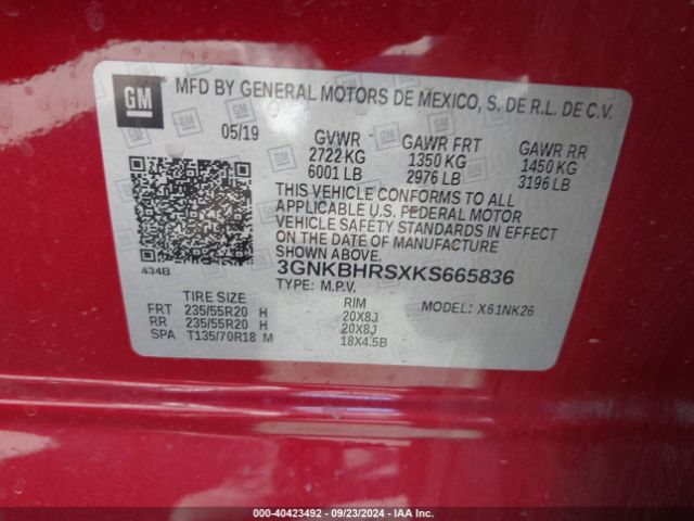 3GNKBHRSXKS665836 Chevrolet Blazer