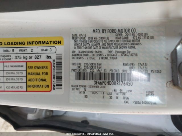 3FA6P0HD0HR176450 Ford FUSION SE
