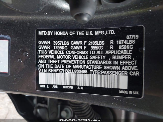 Honda Civic Lx 2020 SHHFK7H32LU200488 Image 9