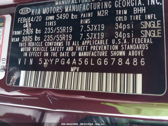 KIA Sorento 3.3l S 2020 5XYPG4A56LG678486 Image 9