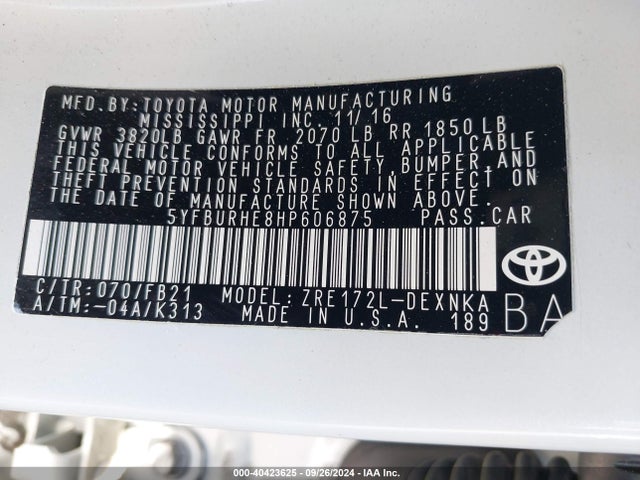 Toyota COROLLA LE 2017 5YFBURHE8HP606875 Image 9