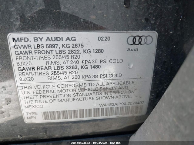 WA1E2AFYXL2074497 Audi Q5 Premium Plus 55 Tfsi E Quattro S Tronic