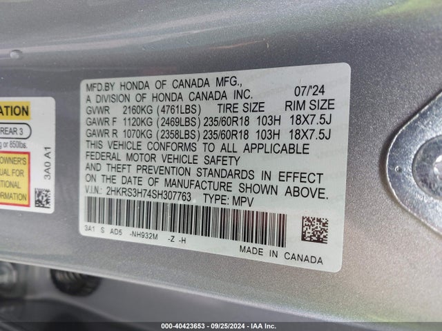 Honda Cr-v Ex-l 2wd 2025 2HKRS3H74SH307763 Image 9