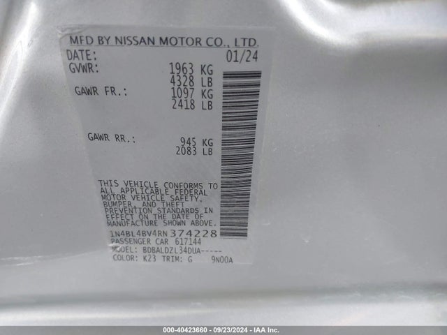 Nissan Altima S Fwd 2024 1N4BL4BV4RN374228 Image 9