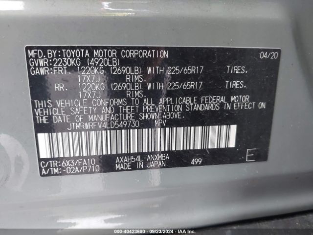 JTMRWRFV4LD549730 Toyota Rav4 Hybrid Xle