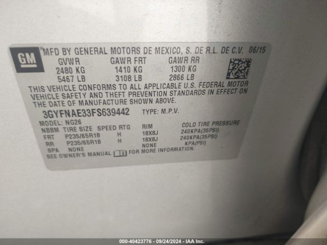 3GYFNAE33FS639442 Cadillac Srx Standard