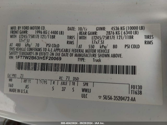 Ford F-250 Xl 2017 1FT7W2B63HEF20069 Image 9