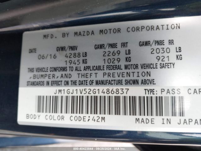 JM1GJ1V52G1486837 Mazda Mazda6 I Touring