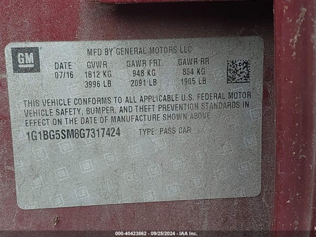 1G1BG5SM8G7317424 Chevrolet Cruze Premier