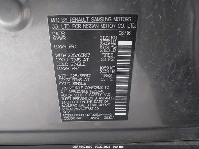Nissan ROGUE SV 2016 KNMAT2MV6GP732129 Image 9