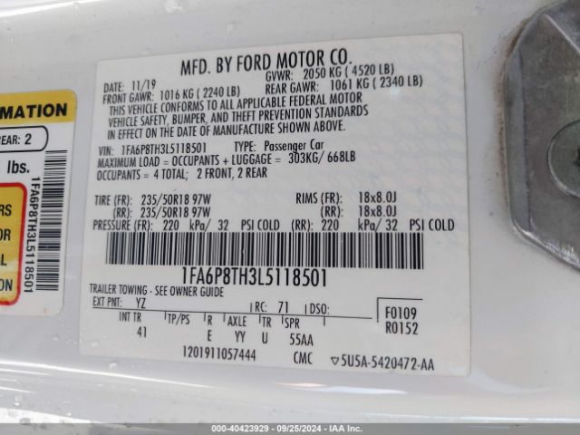 1FA6P8TH3L5118501 Ford Mustang Ecoboost Premium Fastback