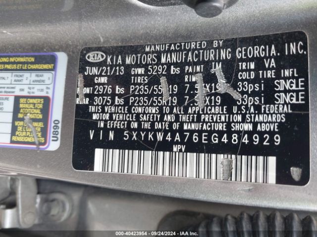 5XYKW4A76EG484929 KIA Sorento Limited V6