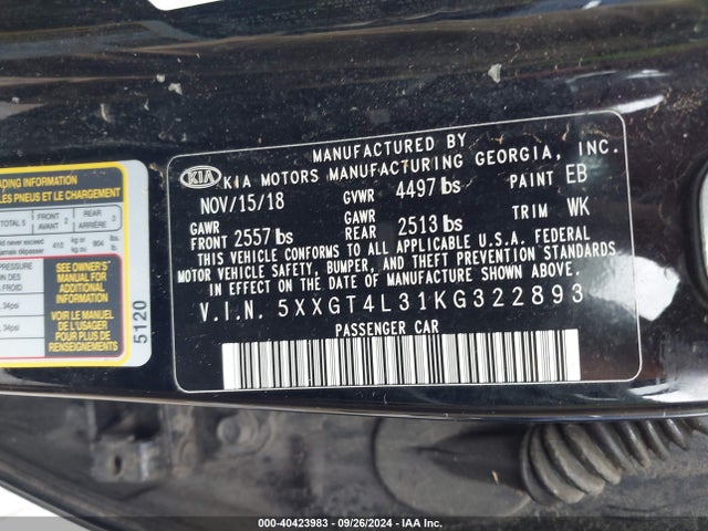 KIA Optima Lx 2019 5XXGT4L31KG322893 Image 9