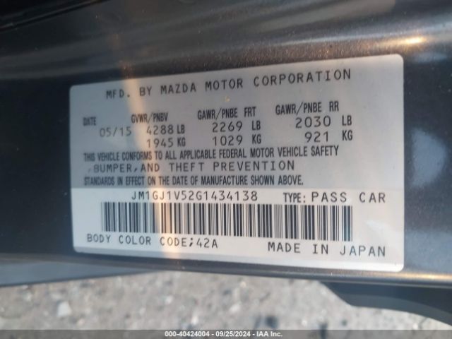 JM1GJ1V52G1434138 Mazda Mazda6 I Touring