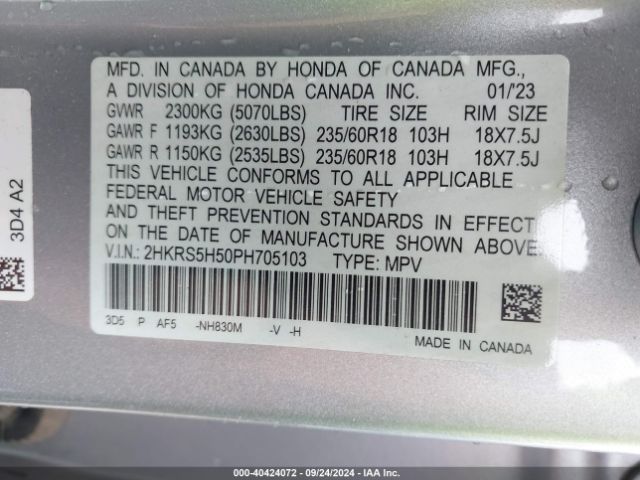 2HKRS5H50PH705103 Honda Cr-v Hybrid Sport