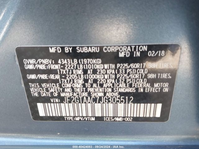 JF2GTAAC7JG305512 Subaru Crosstrek 2.0i