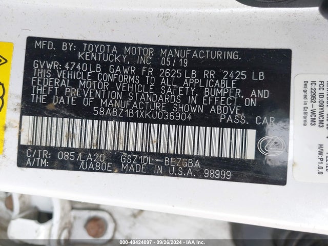 Lexus ES 350 2019 58ABZ1B1XKU036904 Image 9