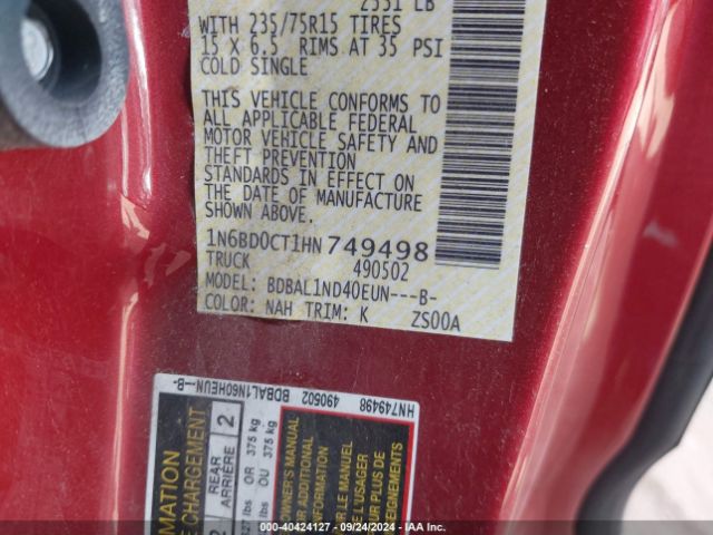 1N6BD0CT1HN749498 Nissan FRONTIER S