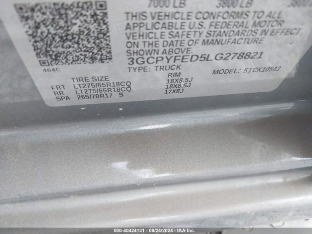 3GCPYFED5LG278821 Chevrolet Silverado 1500 4wd  Short Bed Lt Trail Boss