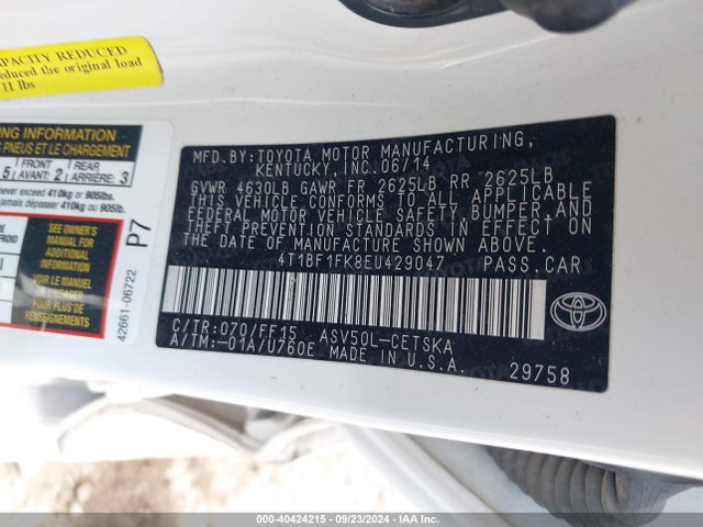Toyota CAMRY SE 2014 4T1BF1FK8EU429047 Image 9