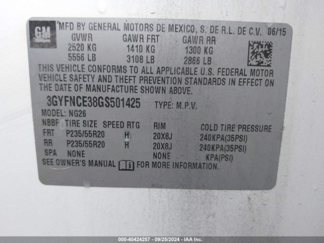 3GYFNCE38GS501425 Cadillac Srx Performance Collection