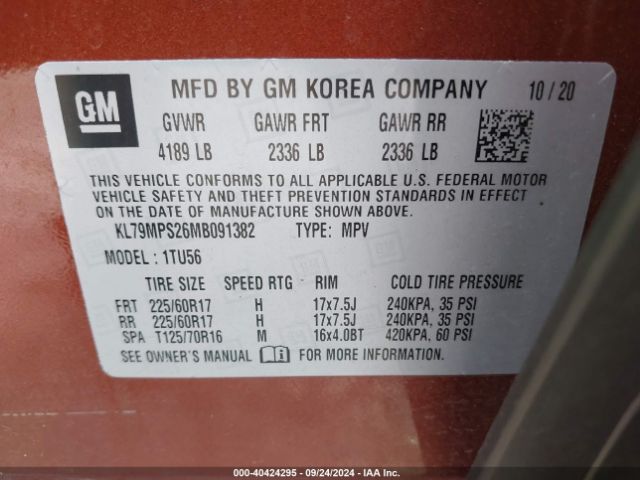 KL79MPS26MB091382 Chevrolet Trailblazer Fwd Lt