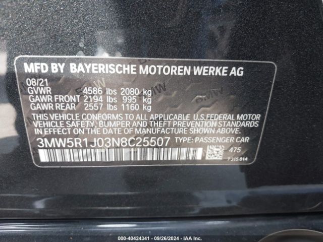 3MW5R1J03N8C25507 BMW 330I