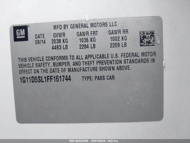 Chevrolet MALIBU 2LT 2015 1G11D5SL1FF161744 Image 9
