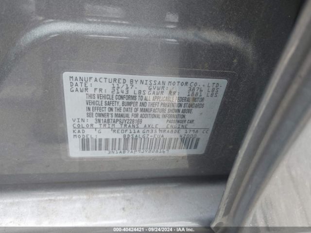 3N1AB7AP9JY228169 Nissan SENTRA SL