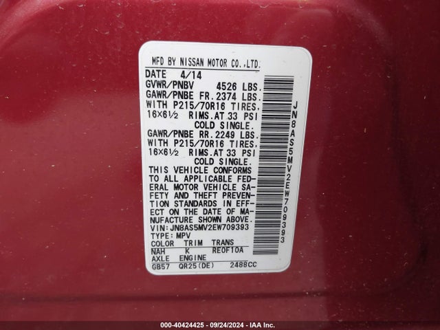 Nissan Rogue Select S 2014 JN8AS5MV2EW709393 Image 9