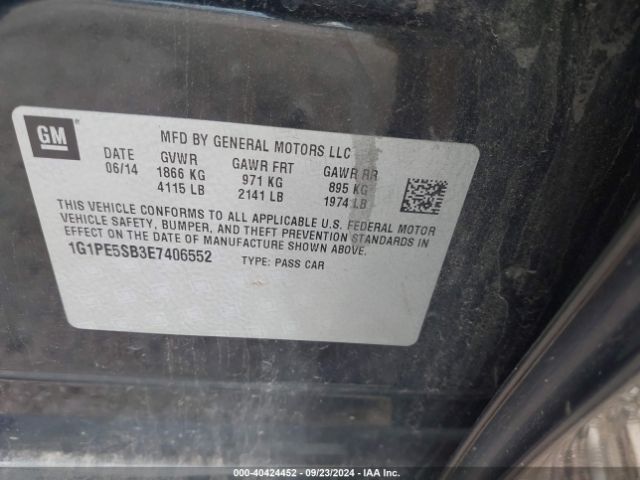 1G1PE5SB3E7406552 Chevrolet Cruze 2lt Auto