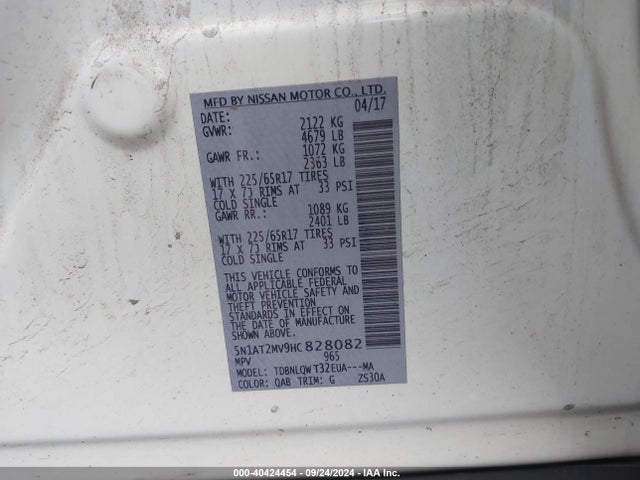 Nissan ROGUE SV 2017 5N1AT2MV9HC828082 Image 9