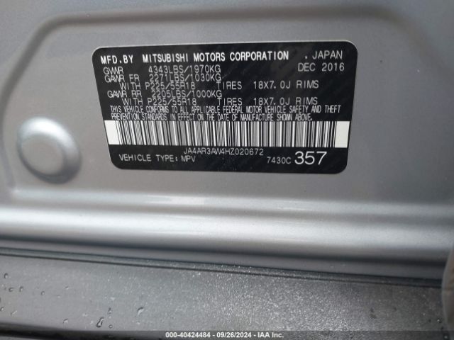 JA4AR3AW4HZ020672 Mitsubishi Outlander Sport 2.4 Se