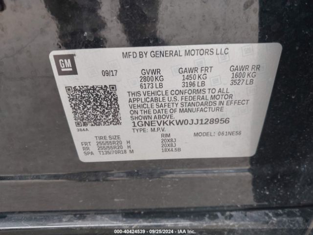 1GNEVKKW0JJ128956 Chevrolet Traverse High Country