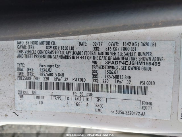 Ford FIESTA SE 2017 3FADP4EJ6HM159495 Image 9