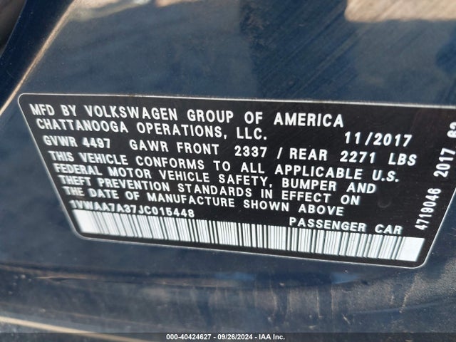 1VWAA7A37JC015448 Volkswagen Passat 2.0t R-line/2.0t S