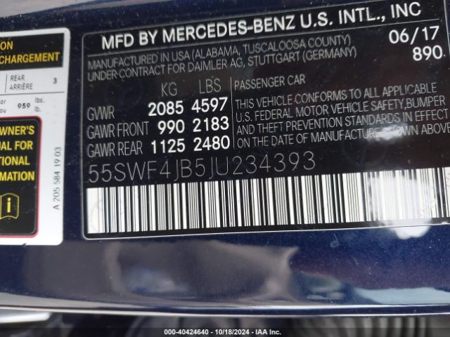 55SWF4JB5JU234393 Mercedes-Benz C 300