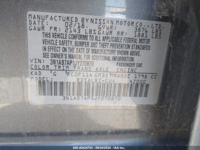 Nissan SENTRA S 2018 3N1AB7AP1JY270870 Image 9