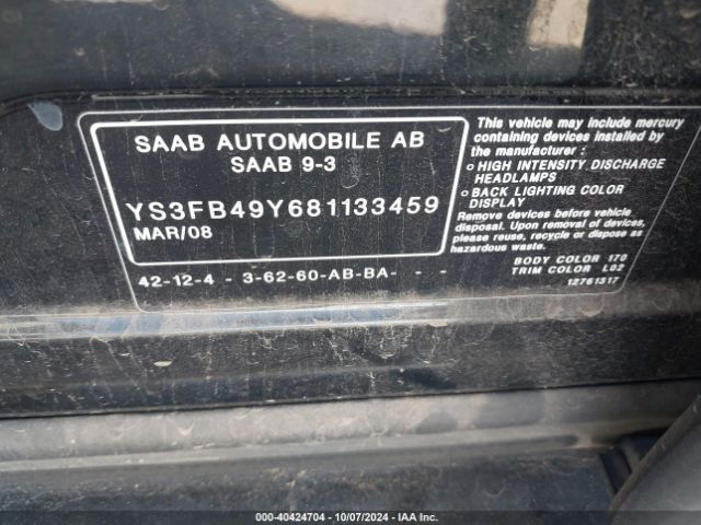 2008 SAAB 9-3 YS3FB49Y681133459 Photo 8