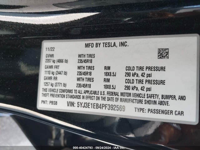 2023 TESLA MODEL 3 5YJ3E1EB4PF392569 Photo 8
