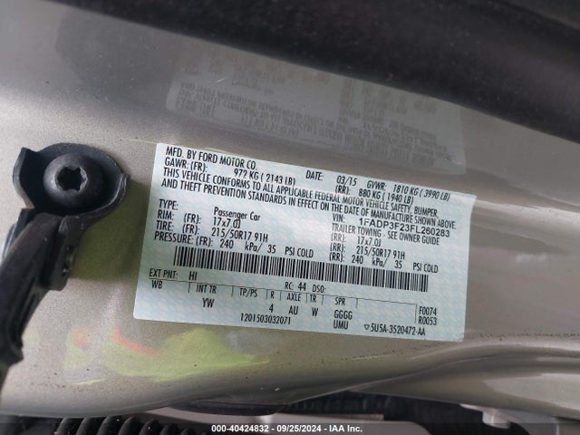 Ford FOCUS SE 2015 1FADP3F23FL260283 Image 9