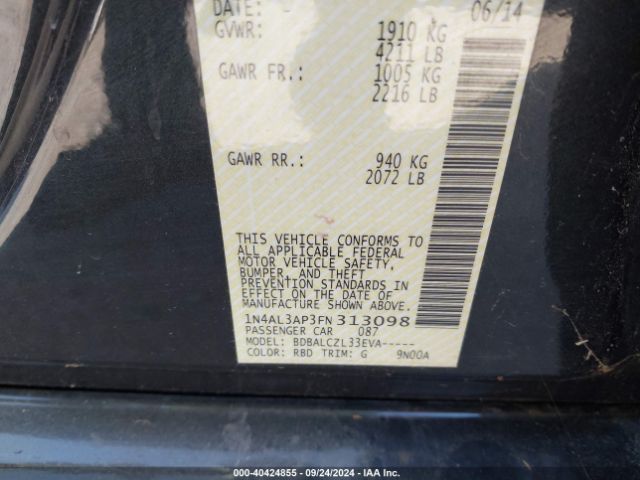 1N4AL3AP2FN313098 Nissan Altima 2.5/2.5 S/2.5 Sl/2.5 Sv