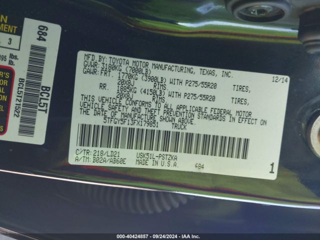 5TFGY5F13FX179851 Toyota Tundra 1794 5.7l V8