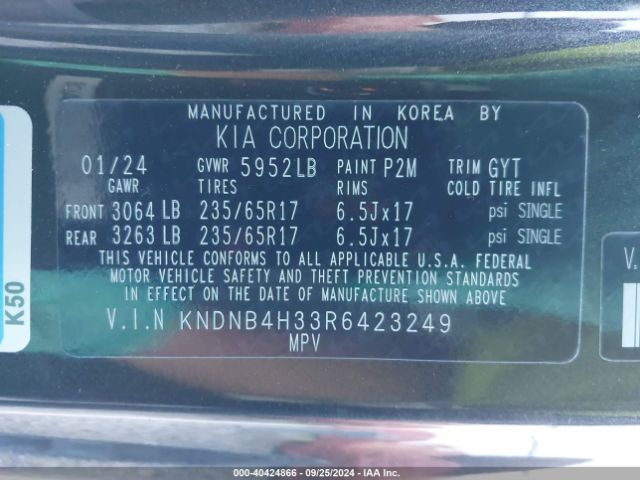 KNDNB4H33R6423249 KIA Carnival Lx