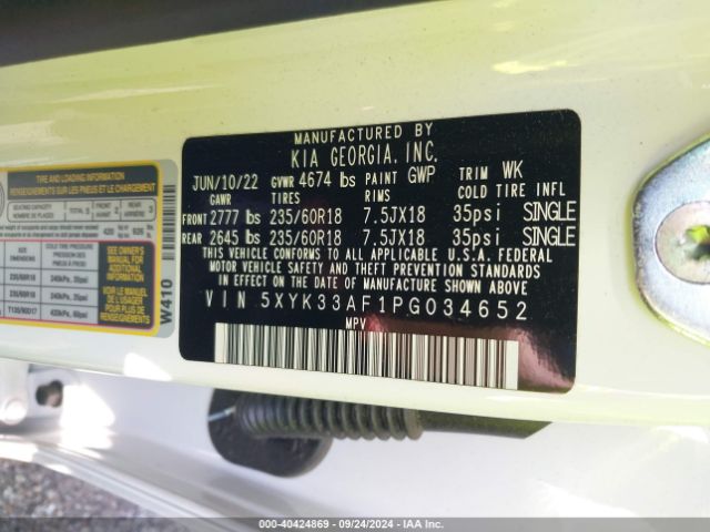 5XYK33AF1PG034652 KIA Sportage Ex